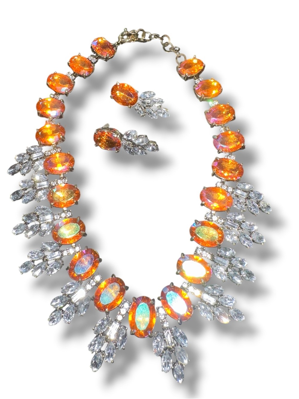 FLIGHT OF THE PHOENIX Iridescent Crystal Necklace & Earrings Set STATEMENT